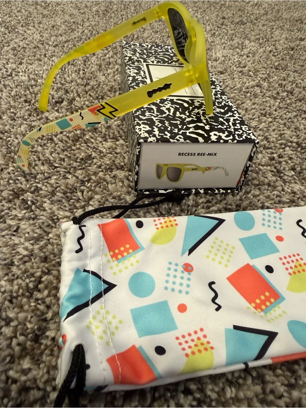 goodr x Reebok Recess Ree-Mix OG Polarized Sunglasses Yellow 90s w/ Box & Pouch